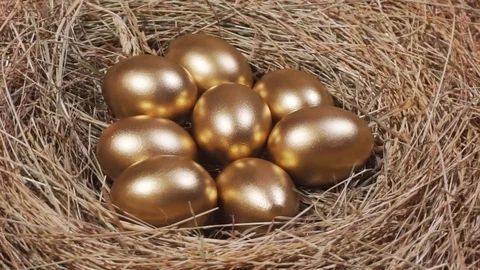 Golden eggs in nest Stock Footage 78990847