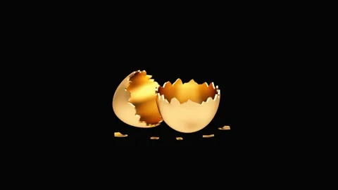 Golden eggshell halves on black in 3D animation. Stock Footage 338287032