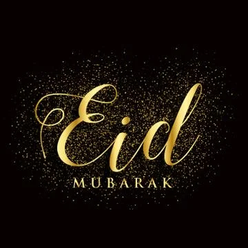 Golden eid mubarak text with glitter effect Stock Illustration