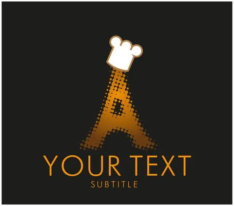 Golden Eifel tower in chefs hat. Restaurant logo Stock Illustration