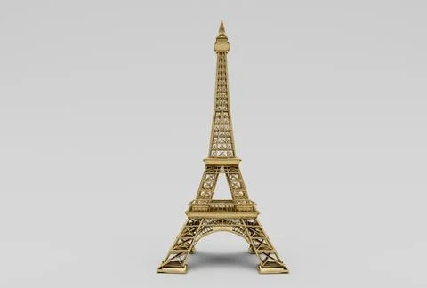 Golden Eiffel Tower minimal 3d illustration on white background. Illustrazione stock