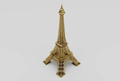 Golden Eiffel Tower minimal 3d illustration on white background. イラスト素材