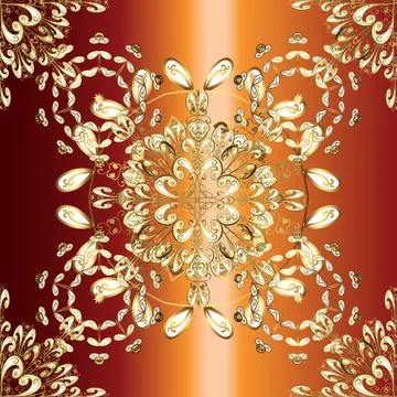 Golden element on orange, red and brown colors. Vector illustration for invitati Stock Illustration
