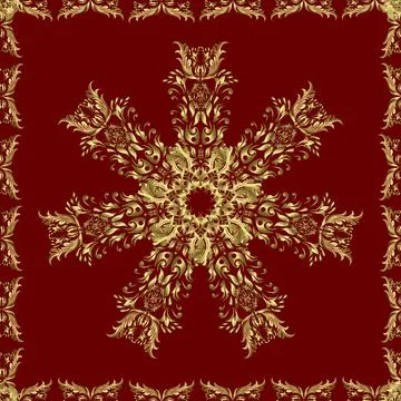 Golden element on a red and neutral colors. Gold floral ornament in baroque styl イラスト素材