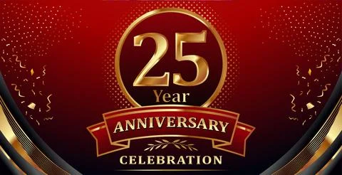 Golden elements in 25 anniversary background Stock Illustration