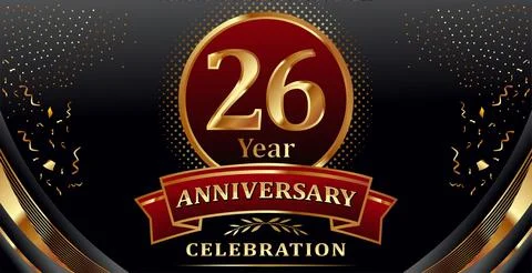 Golden elements in 26 year anniversary background Stock Illustration