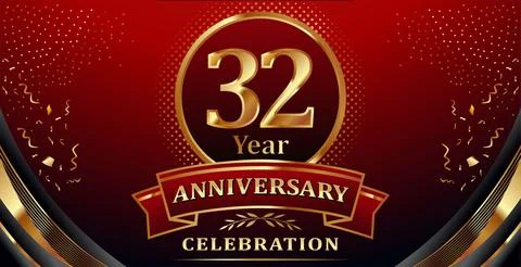 Golden elements in 32 year anniversary background Stock Illustration