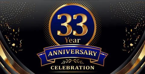Golden elements in 33 year anniversary background Stock Illustration