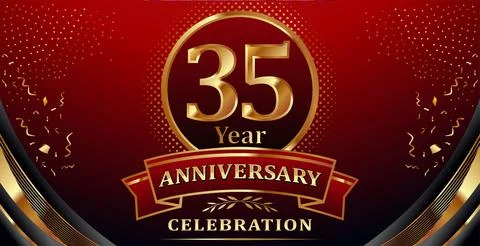Golden elements in 35 anniversary background Stock Illustration