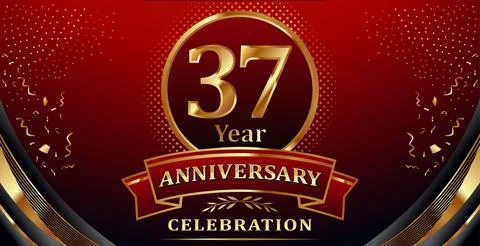 Golden elements in 37 year anniversary background Stock Illustration