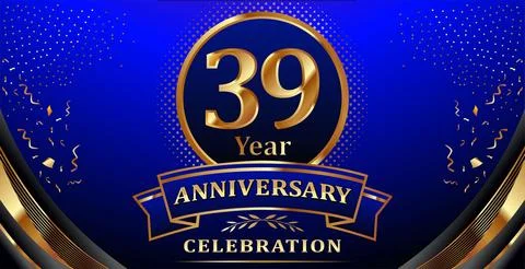 Golden elements in 39 year anniversary background Stock Illustration
