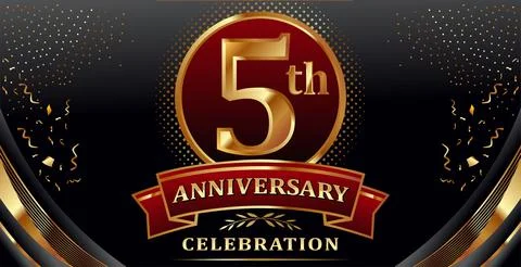 Golden elements in 5 anniversary background Stock Illustration