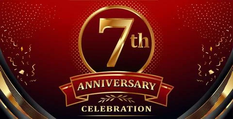 Golden elements in 7 anniversary background Stock Illustration