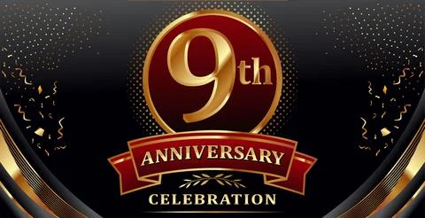 Golden elements in 9 anniversary background Stock Illustration