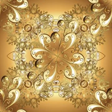 Golden elements on beige and brown colors. Seamless oriental ornament in the sty Illustrazione stock