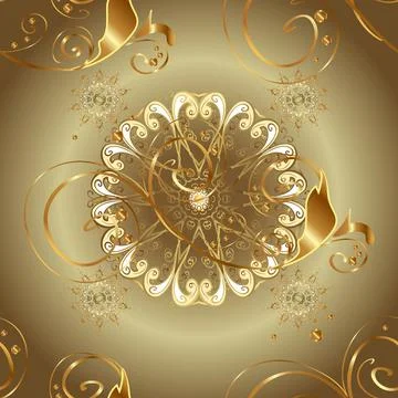 Golden elements on beige and brown colors. Seamless vector background. Stylish g Illustrazione stock