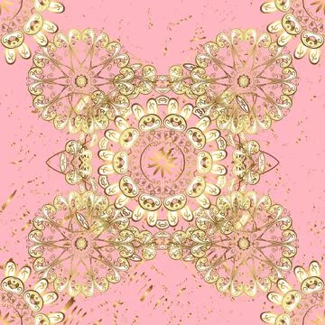 Golden elements on beige and neutral colors. Seamless oriental ornament in the s Illustrazione stock