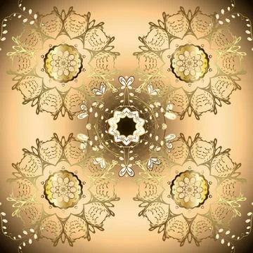 Golden elements on brown and beige colors. Seamless vector background. Sketch ba イラスト素材