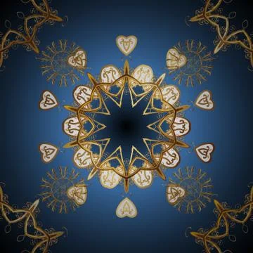 Golden elements on brown and blue colors. Floral pattern. Sketch baroque, damask Illustrazione stock