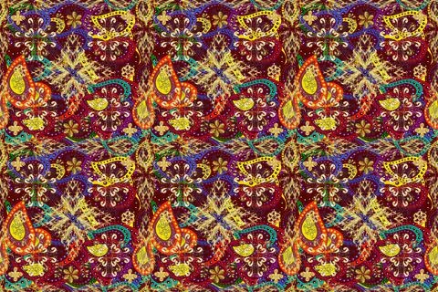 Golden elements on brown, yellow and red colors. Wallpaper baroque, damask. Flor Illustrazione stock