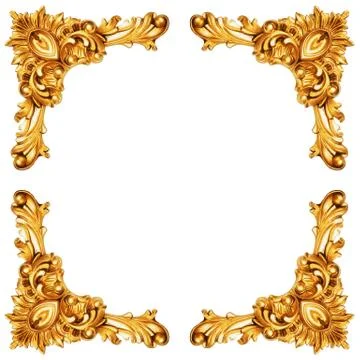 Golden elements of carved frame 스톡 사진