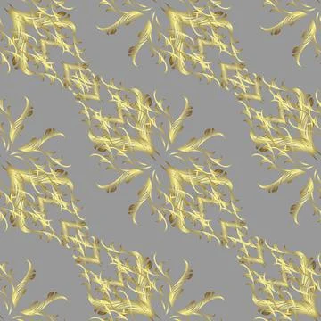 Golden elements on gray, yellow and neutral colors. Vector background. Floral pa Stock Illustration