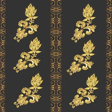 Golden elements on gray, yellow and brown colors. Wallpaper baroque, damask. Sty Illustrazione stock