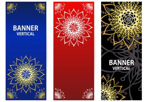 Golden elements of the mandala on Dark red, blue and black backg Stock Illustration