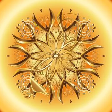Golden elements in oriental style arabesques. Seamless pattern on beige and yell Stock Illustration