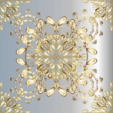 Golden elements in oriental style arabesques. Vector golden seamless pattern. Se Illustrazione stock