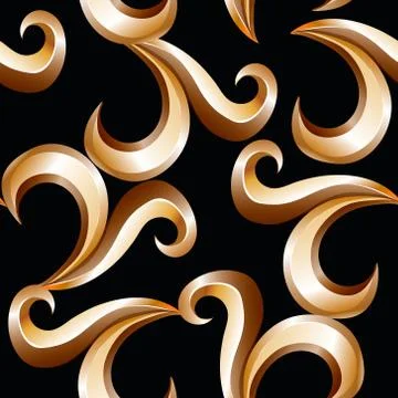 Golden elements in seamless pattern on black Stock Illustration