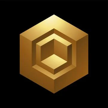Golden Embossed Hexagonal Cube Shapes on a Black Background Stock Illustration
