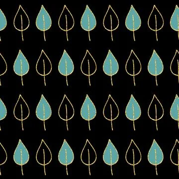 Golden emerald birch leaf, seamless pattern black golden shimmer shiny backgr Stockillustratie