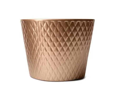 Golden empty flower pot with pattern isolated on white Stock Photos