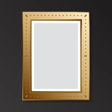 Golden empty frame on a black background. Flat style. Stock Illustration
