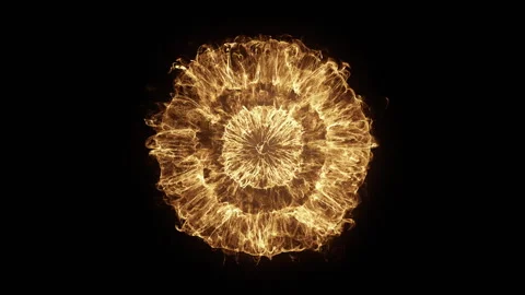 Golden Energy Explosion and Shockwave on Black Background VFX Stock Footage 346505920