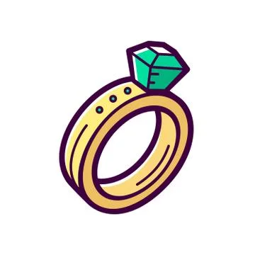 Golden engagement ring with emerald. Vector icon Stock Illustration