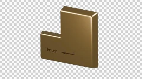 Golden Enter Keyboard Key - Angled View - 3D Illustration Illustrazione stock