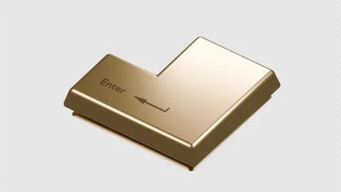 Golden Enter keyboard key pressing and releasing in a looping 3D animation. Stock Footage 346646702