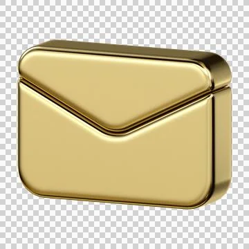 Golden envelope mail icon in glossy metallic style for email communication,.. Stock Illustration
