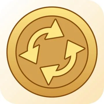 Golden exchange sync arrows coin flat icon thick outline. Stock-Illustration