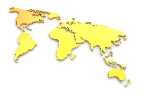 Golden extruded world map Ilustração Stock