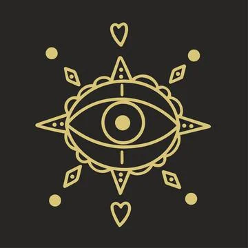 Golden eye on black background boho element Stock Illustration