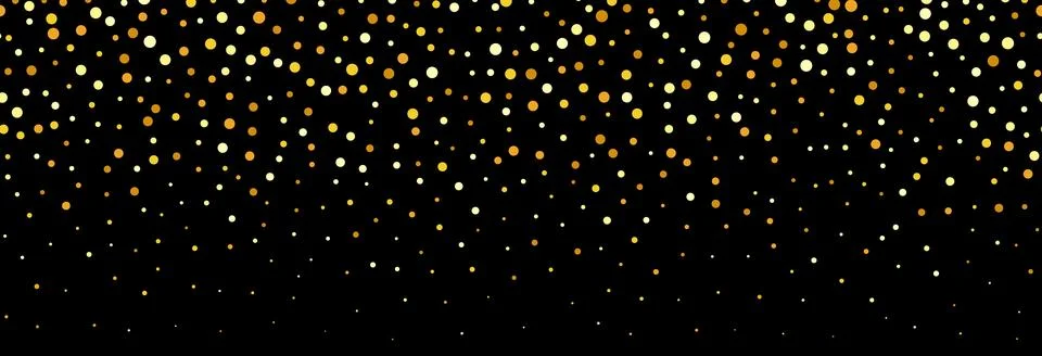 Golden falling confetti pattern on black background. Repeating gold glitter Illustrazione stock