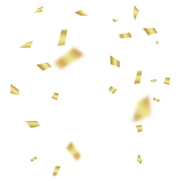 Golden falling confetti on white background. Pieces of shiny gold paper flying Stock Illustration