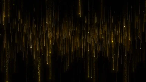 Golden falling light rain background streaks, sparkling dust, deep black luxury Stock Footage 340399045