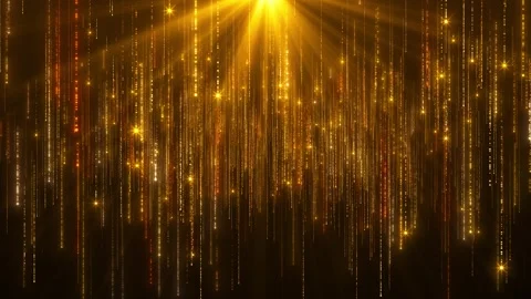 Golden falling light strings background sparkling vertical trails, warm spotligh Stock Footage 340478694
