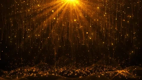 Golden falling particle rain background bright overhead rays, sparkling dust, da Stock Footage 340477459