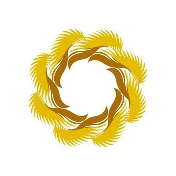 Golden Feather Leaf Abstract Circular Design Stock Illustration
