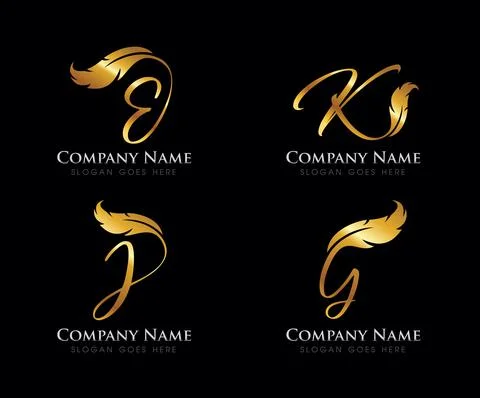 Golden Feather Monogram Initial Letter Illustrazione stock